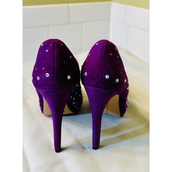 Vince Camuto’s Purple Rhinestone Studded Heels Suede - Picture 3 of 9